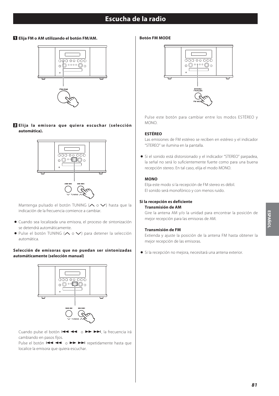 Escucha de la radio | Teac GF-550 User Manual | Page 81 / 96