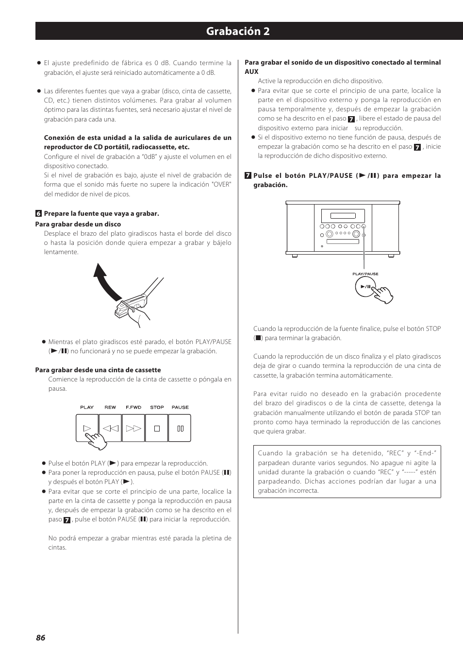 Grabación 2 | Teac GF-550 User Manual | Page 86 / 96