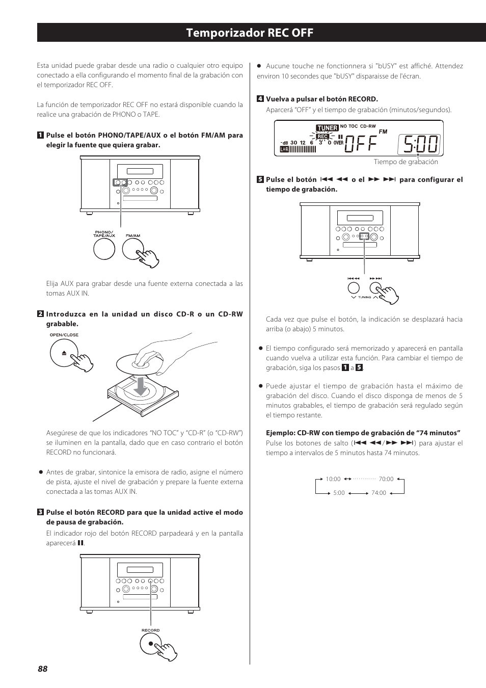 Temporizador rec off | Teac GF-550 User Manual | Page 88 / 96