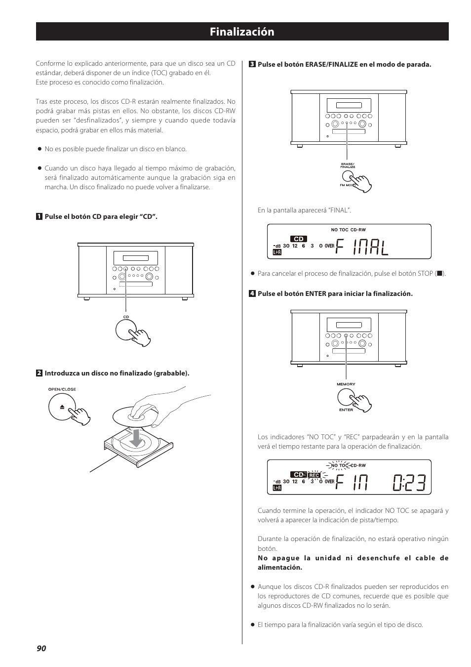 Finalización | Teac GF-550 User Manual | Page 90 / 96