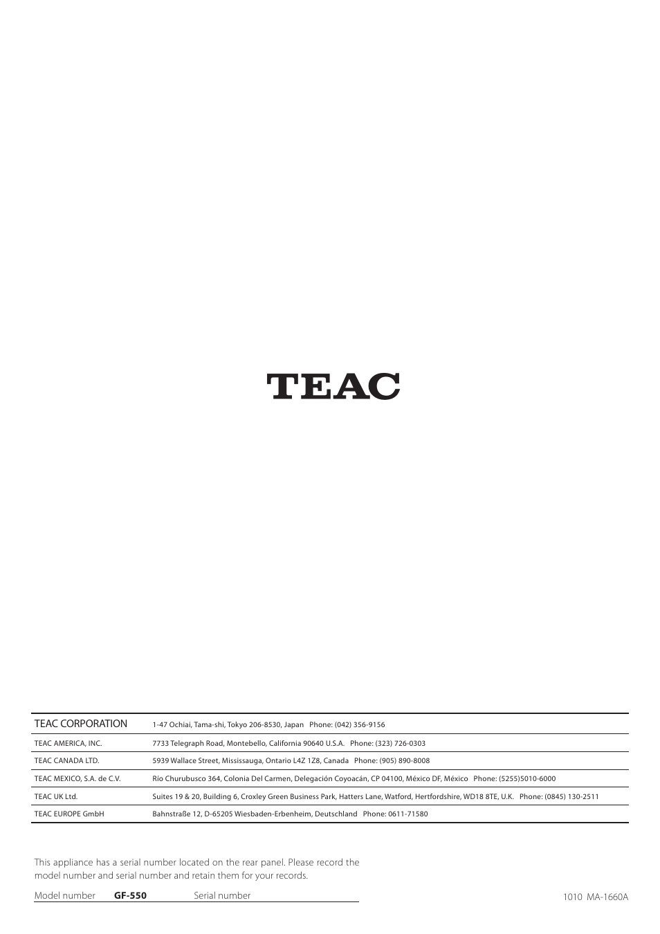 Teac GF-550 User Manual | Page 96 / 96