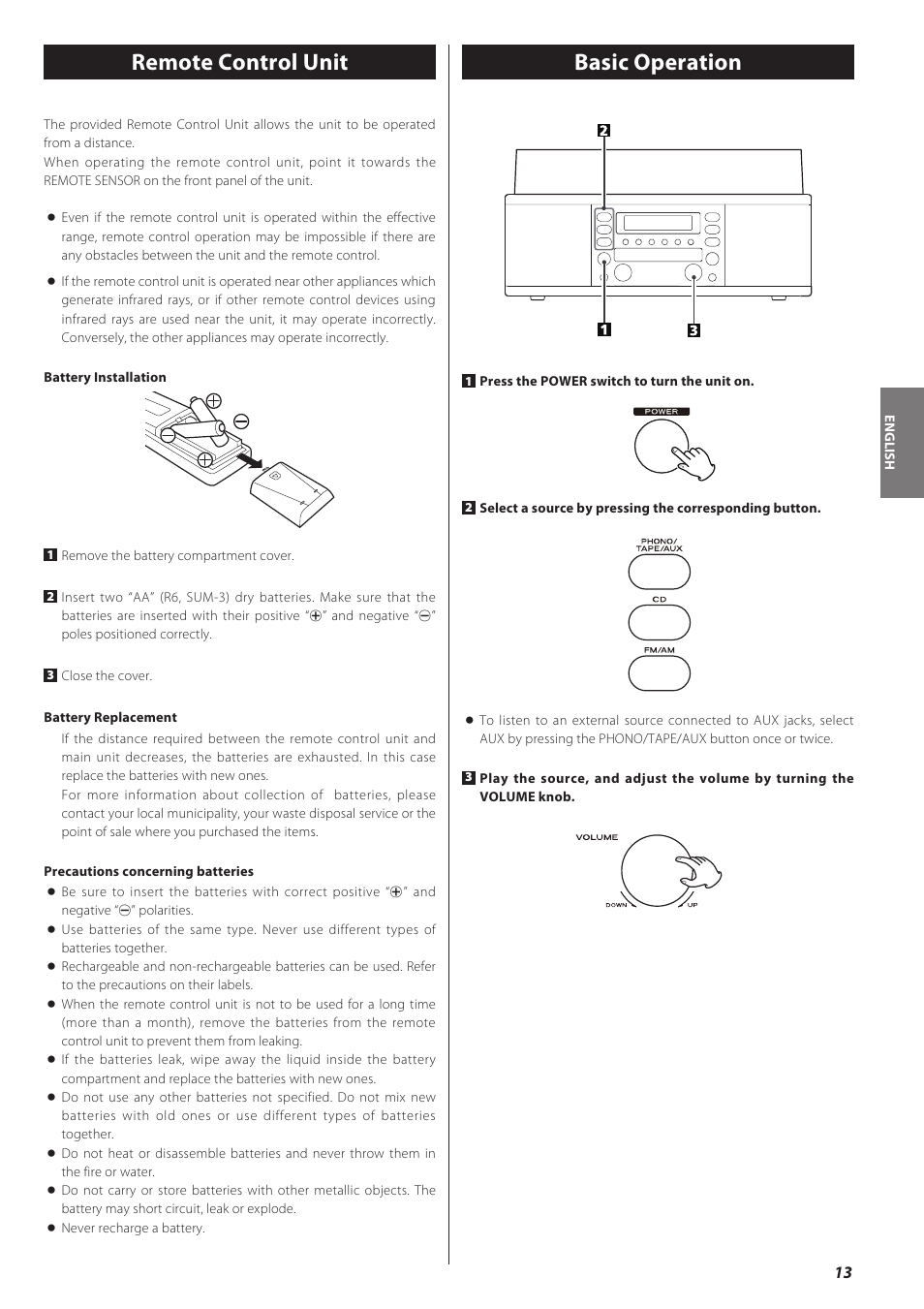 Remote control unit, Basic operation | Teac LPR500 User Manual | Page 13 / 96