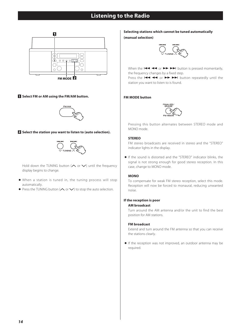 Listening to the radio | Teac LPR500 User Manual | Page 14 / 96