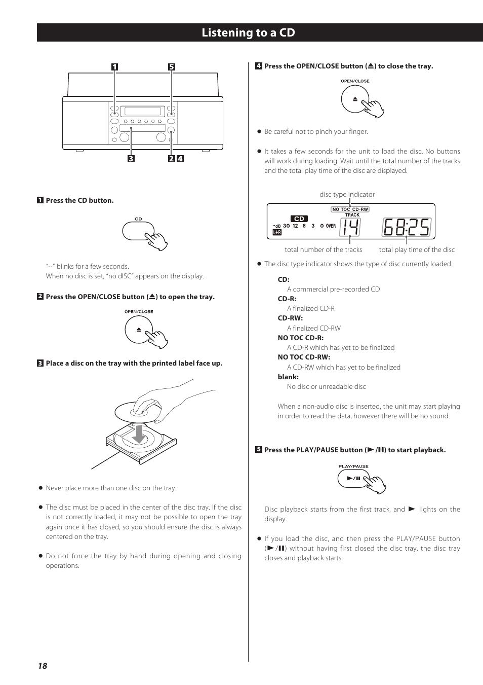 Listening to a cd | Teac LPR500 User Manual | Page 18 / 96