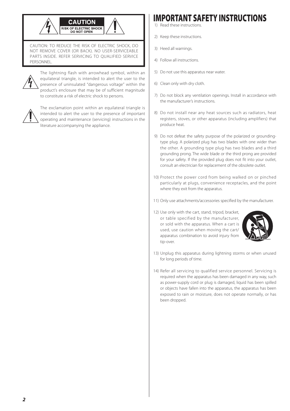 Important safety instructions | Teac LPR500 User Manual | Page 2 / 96