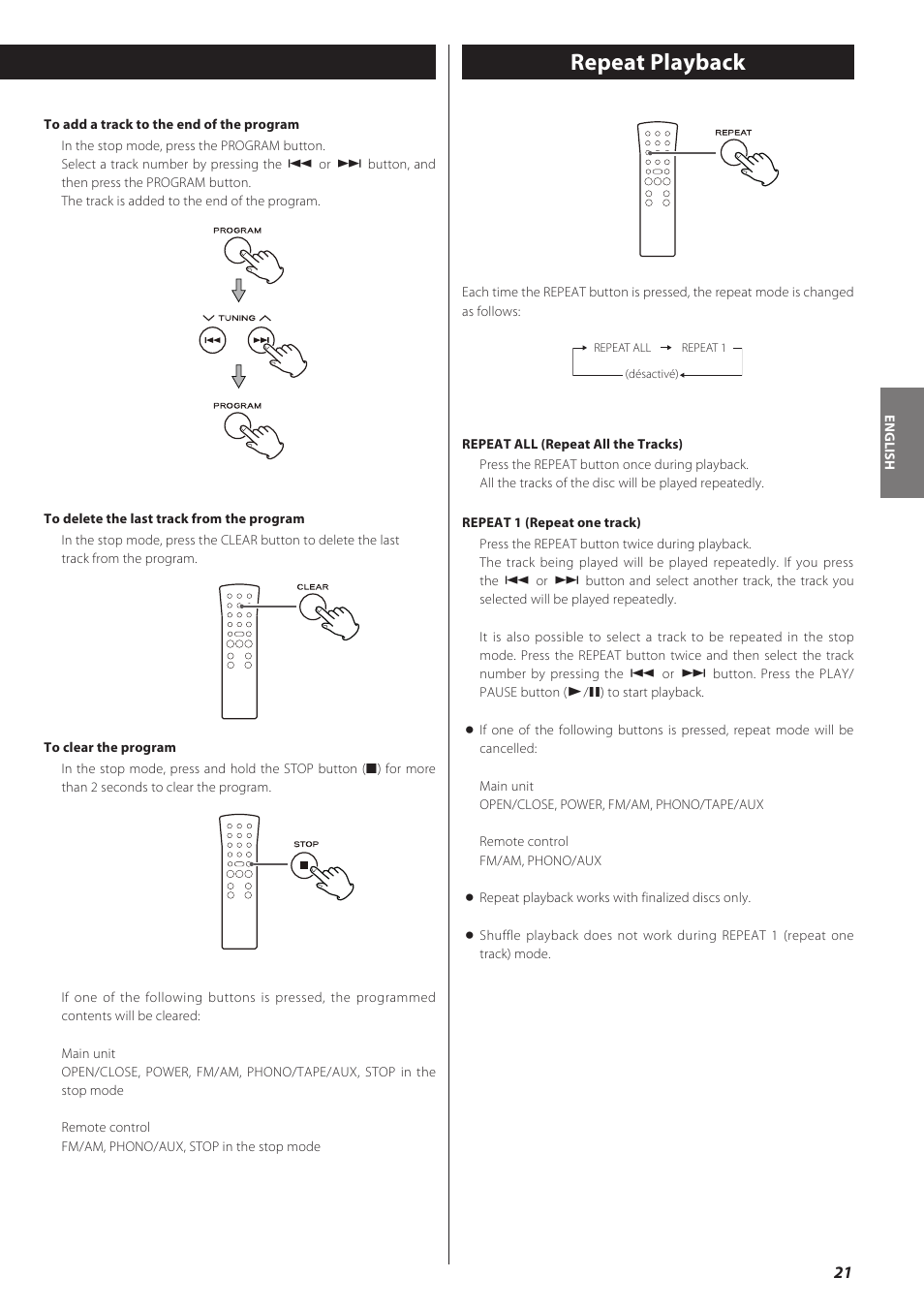 Repeat playback | Teac LPR500 User Manual | Page 21 / 96
