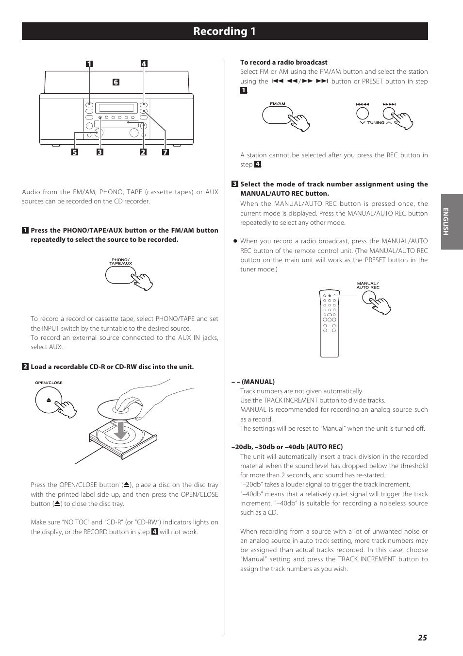 Recording, Recording 1 | Teac LPR500 User Manual | Page 25 / 96