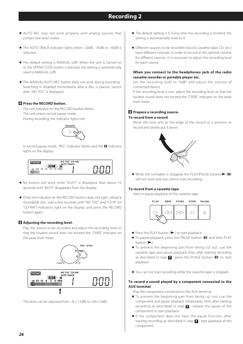 Recording 2 | Teac LPR500 User Manual | Page 26 / 96