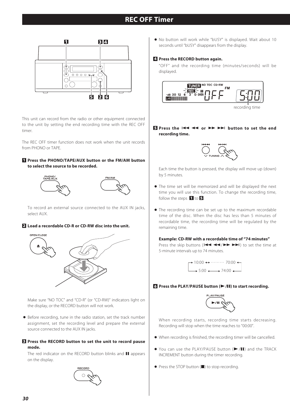 Rec off timer | Teac LPR500 User Manual | Page 30 / 96