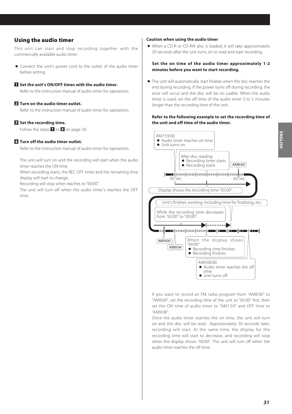 Using the audio timer | Teac LPR500 User Manual | Page 31 / 96