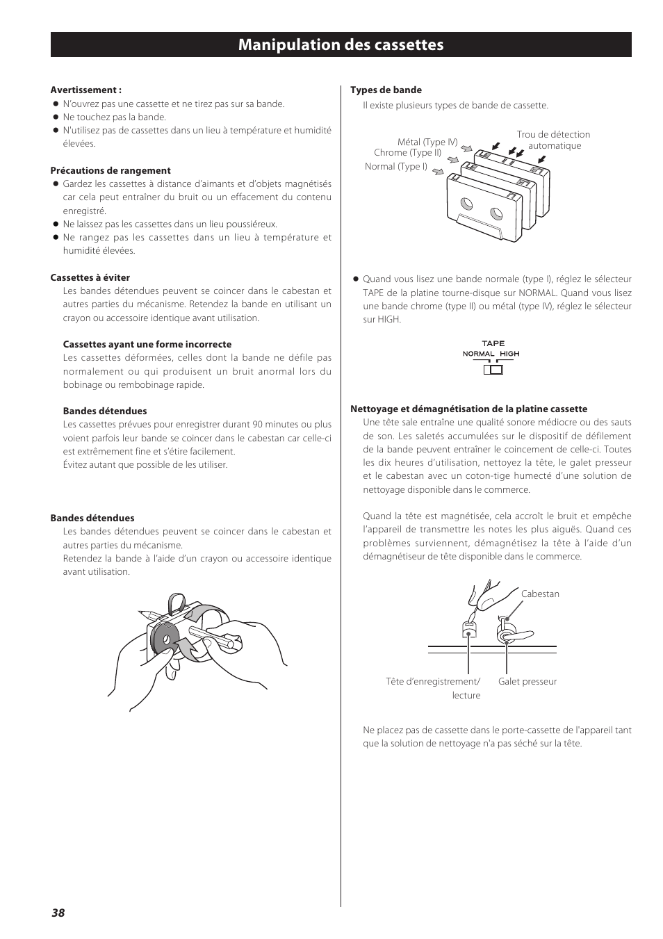 Manipulation des cassettes | Teac LPR500 User Manual | Page 38 / 96