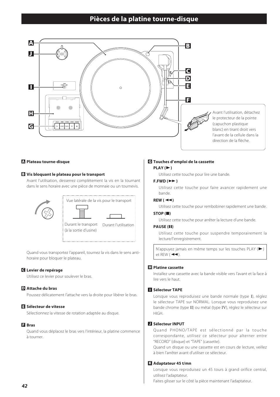 Pièces de la platine tourne-disque | Teac LPR500 User Manual | Page 42 / 96