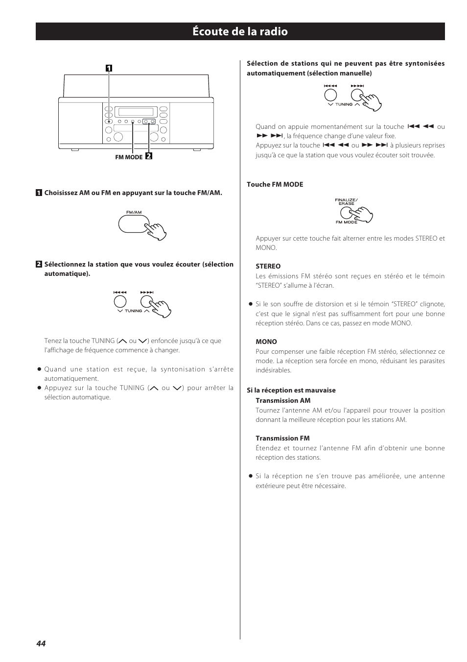 Écoute de la radio | Teac LPR500 User Manual | Page 44 / 96