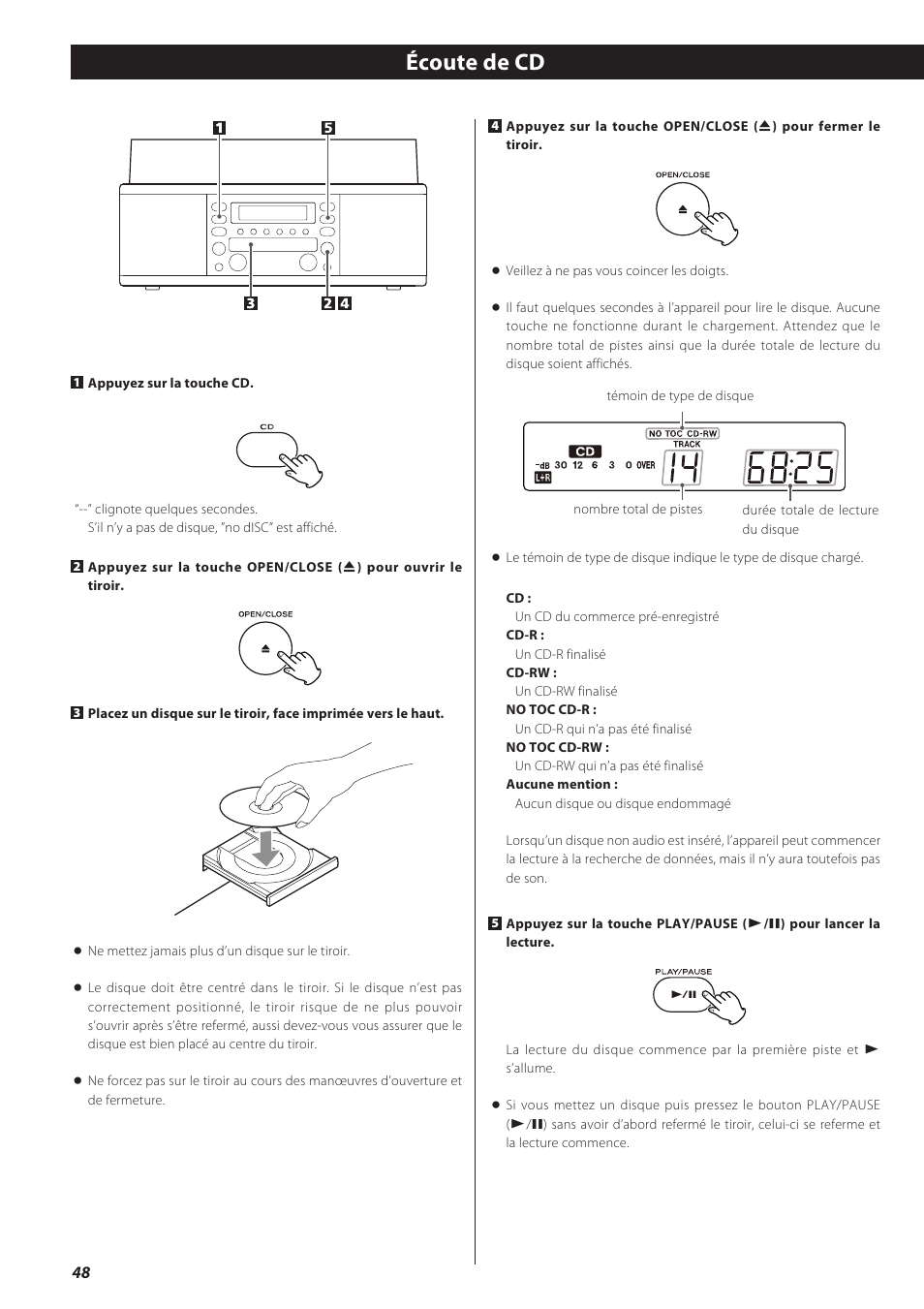 Écoute de cd | Teac LPR500 User Manual | Page 48 / 96