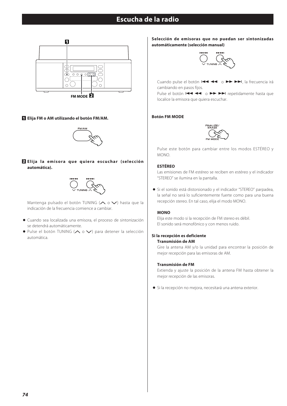 Escucha de la radio | Teac LPR500 User Manual | Page 74 / 96