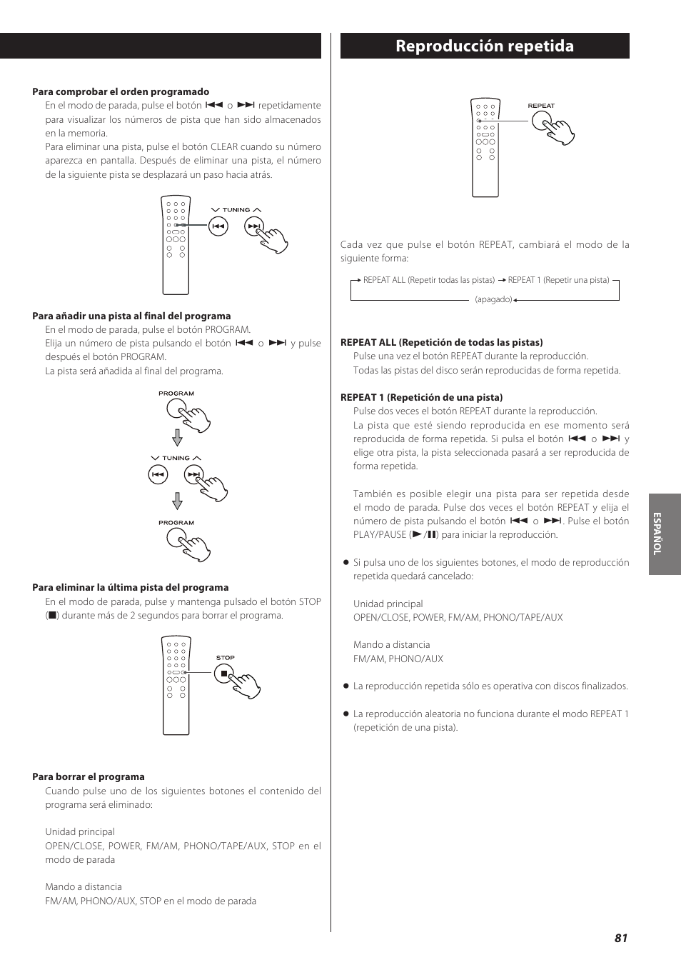 Reproducción repetida | Teac LPR500 User Manual | Page 81 / 96