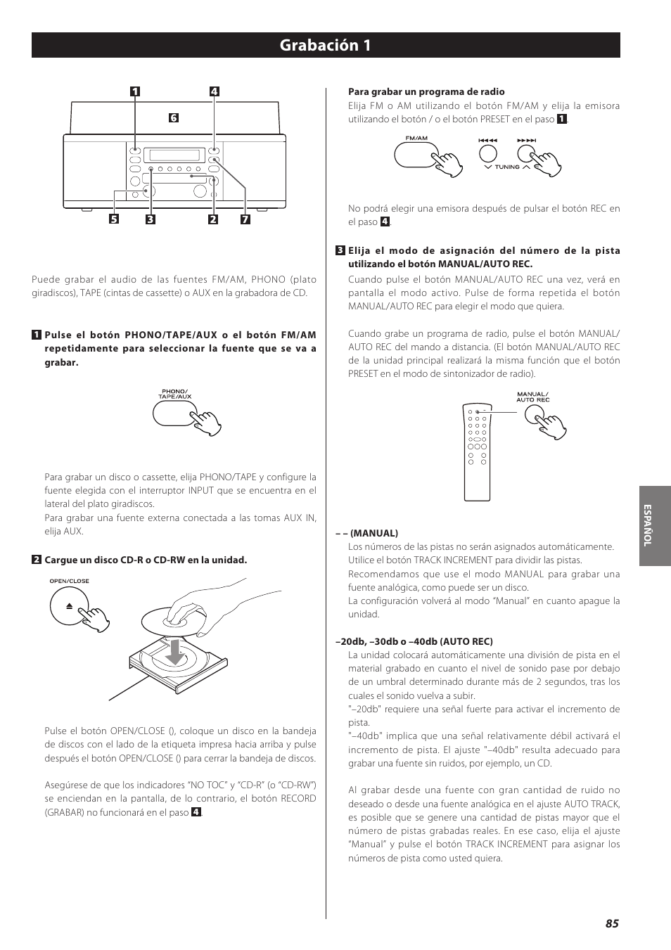 Grabación, Grabación 1 | Teac LPR500 User Manual | Page 85 / 96