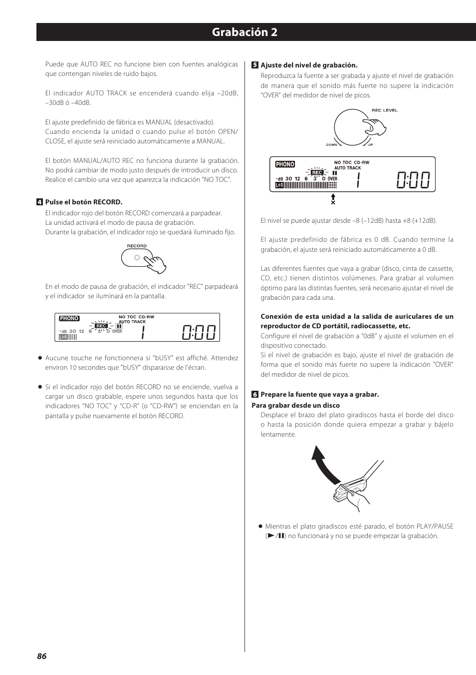 Grabación 2 | Teac LPR500 User Manual | Page 86 / 96