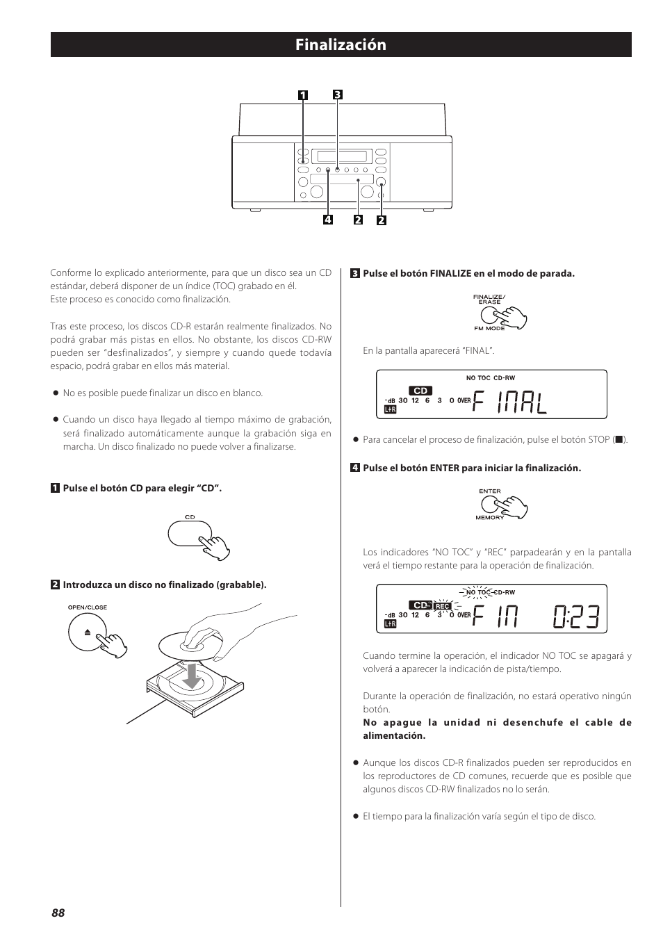 Finalización | Teac LPR500 User Manual | Page 88 / 96