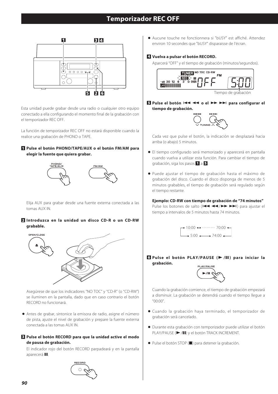 Temporizador rec off | Teac LPR500 User Manual | Page 90 / 96