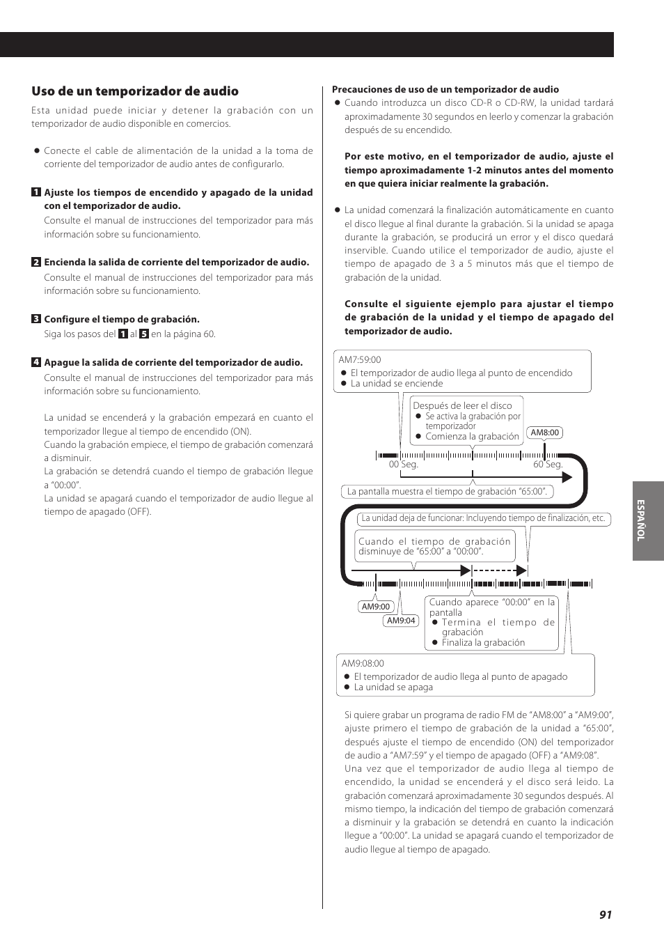 Uso de un temporizador de audio | Teac LPR500 User Manual | Page 91 / 96