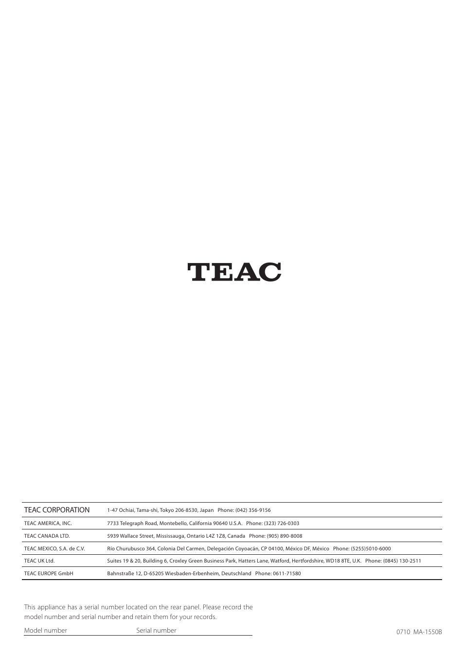 Teac LPR500 User Manual | Page 96 / 96