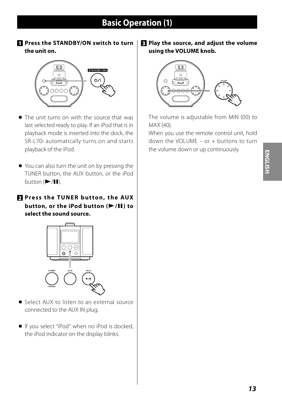 Basic operation, Basic operation (1) | Teac SR-L70i User Manual | Page 13 / 72