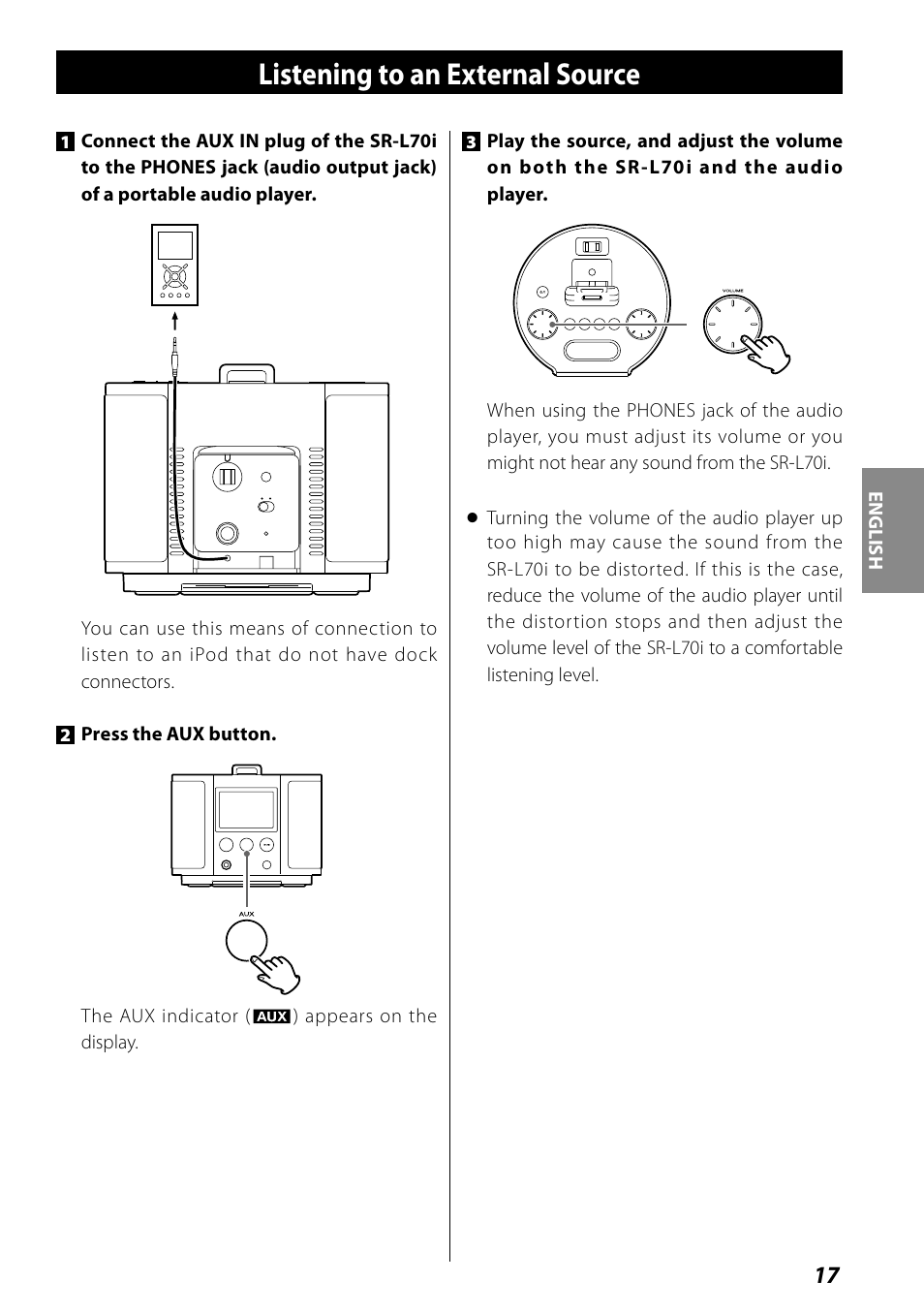 Listening to an external source | Teac SR-L70i User Manual | Page 17 / 72