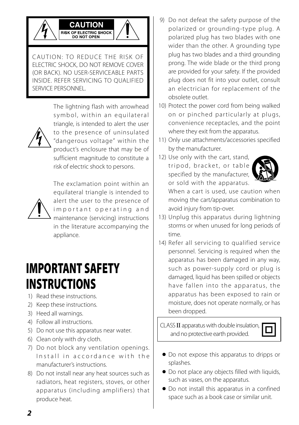 Important safetyinstructions, Important safety instructions | Teac SR-L70i User Manual | Page 2 / 72