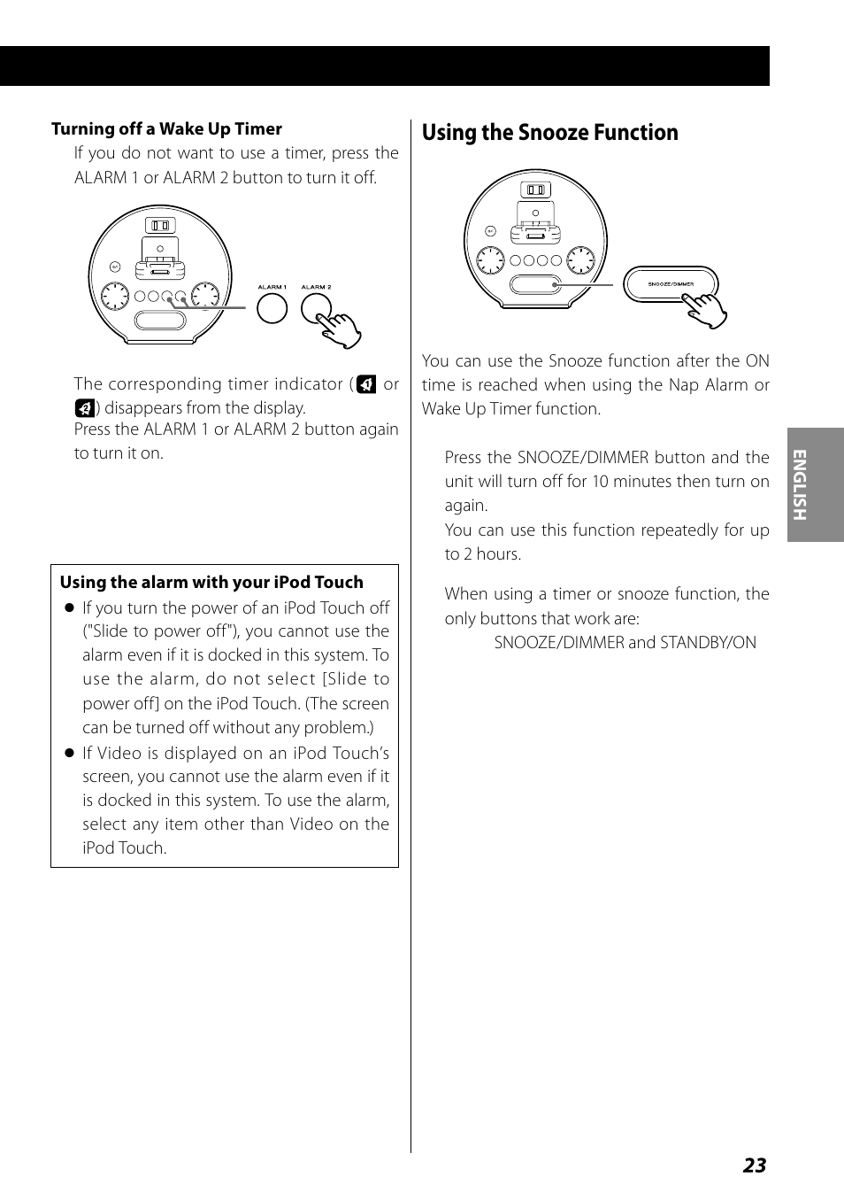 Using the snooze function | Teac SR-L70i User Manual | Page 23 / 72