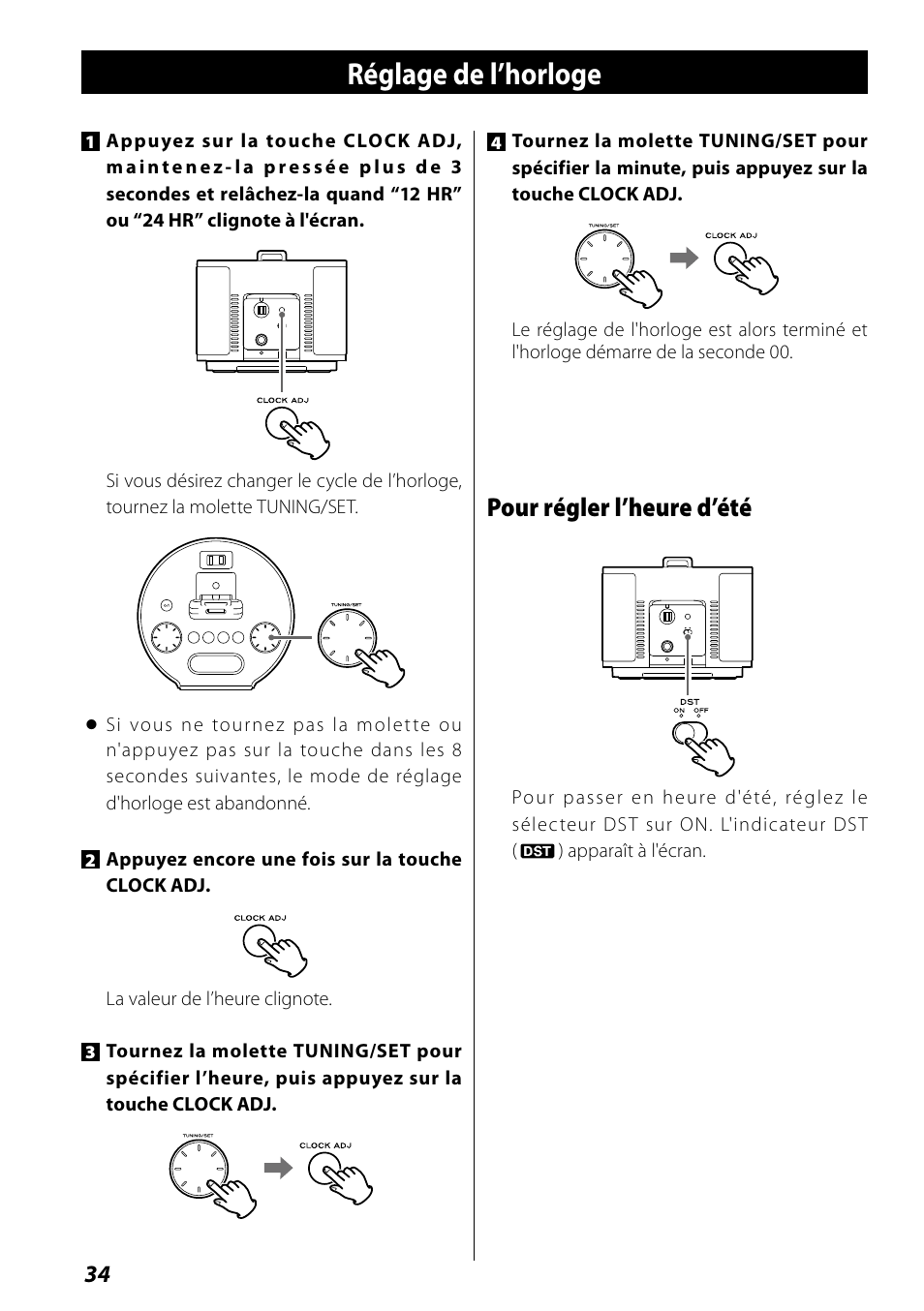 Réglage de l’horloge, Pour régler l’heure d’été | Teac SR-L70i User Manual | Page 34 / 72