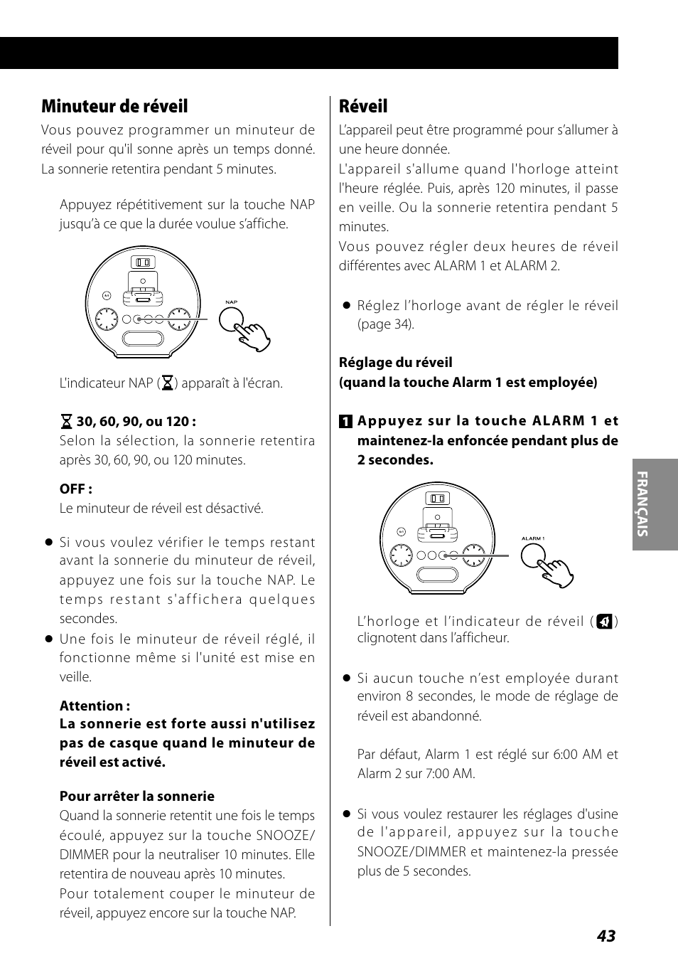 Réveil, Minuteur de réveil | Teac SR-L70i User Manual | Page 43 / 72