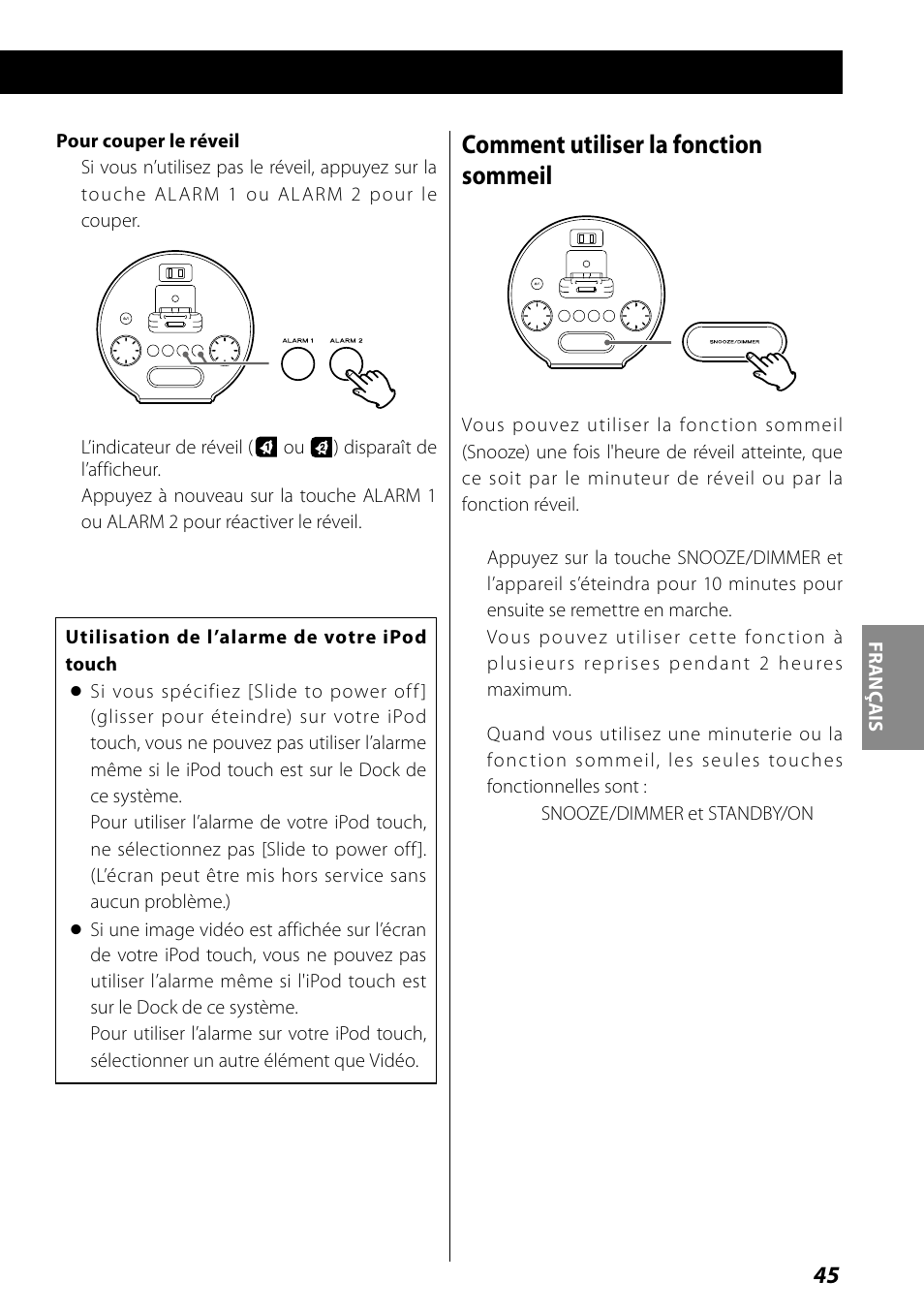 Comment utiliser la fonction sommeil | Teac SR-L70i User Manual | Page 45 / 72