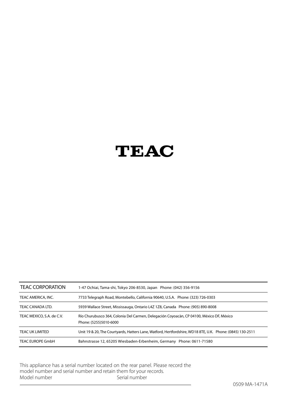 Teac SR-L70i User Manual | Page 72 / 72