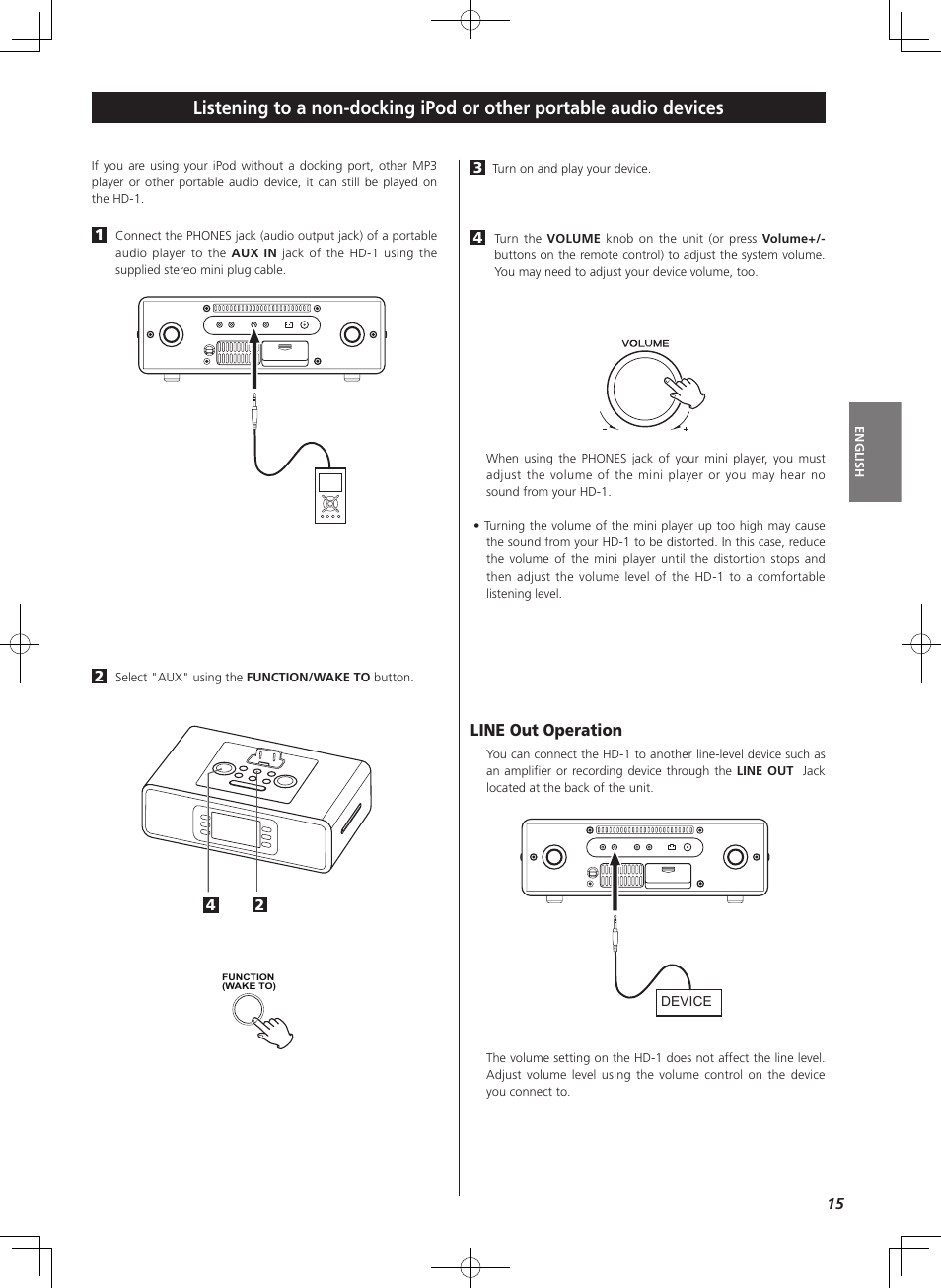 Line out operation | Teac HD-1 User Manual | Page 15 / 20