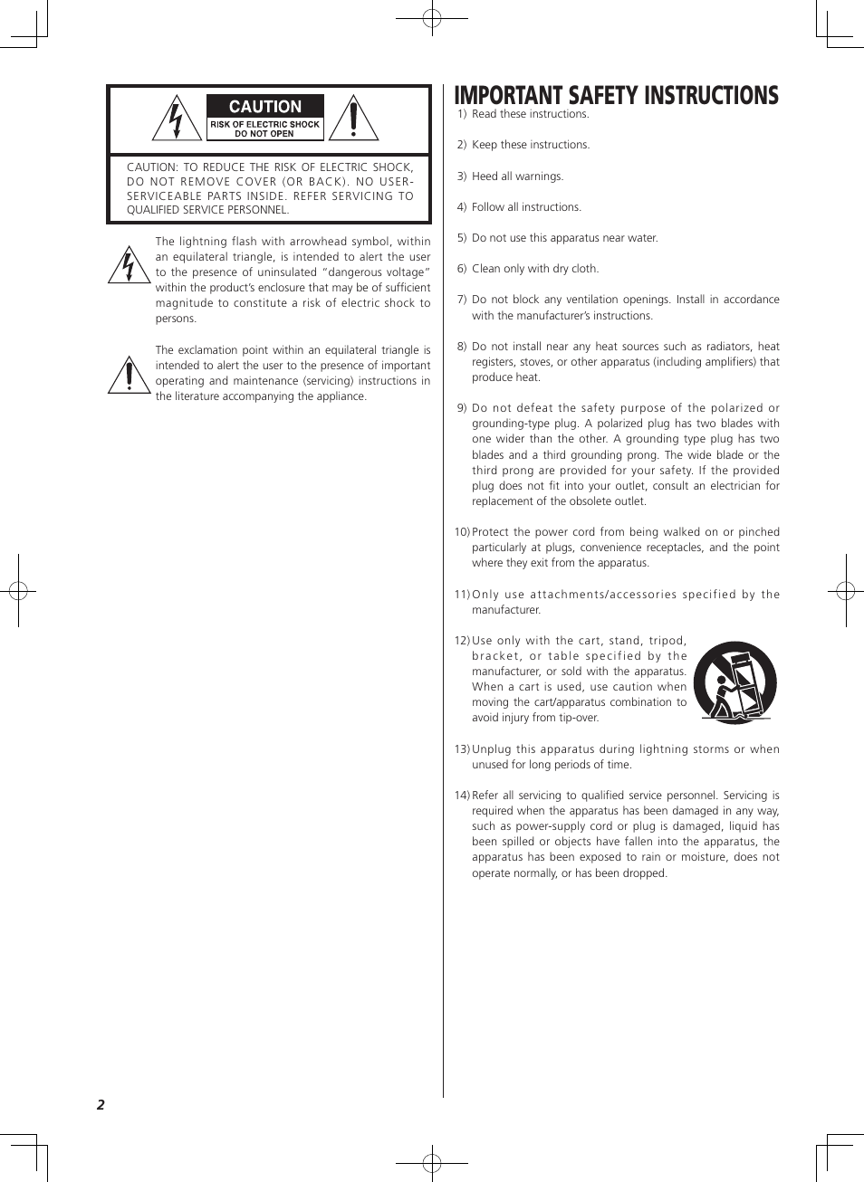 Important safety instructions | Teac HD-1 User Manual | Page 2 / 20