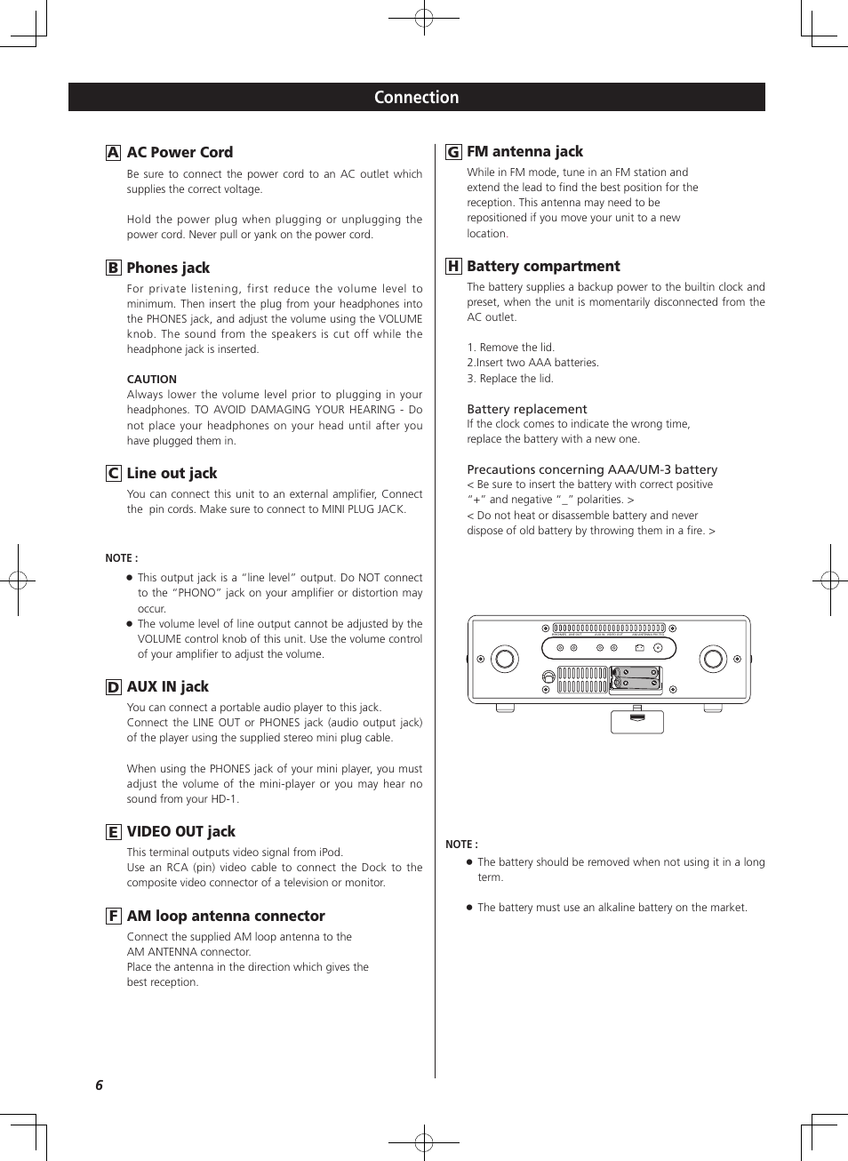 Connection | Teac HD-1 User Manual | Page 6 / 20