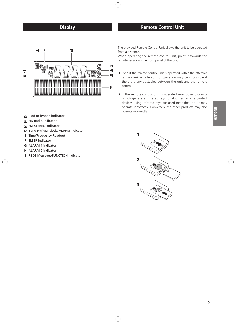 Display, Remote control unit | Teac HD-1 User Manual | Page 9 / 20