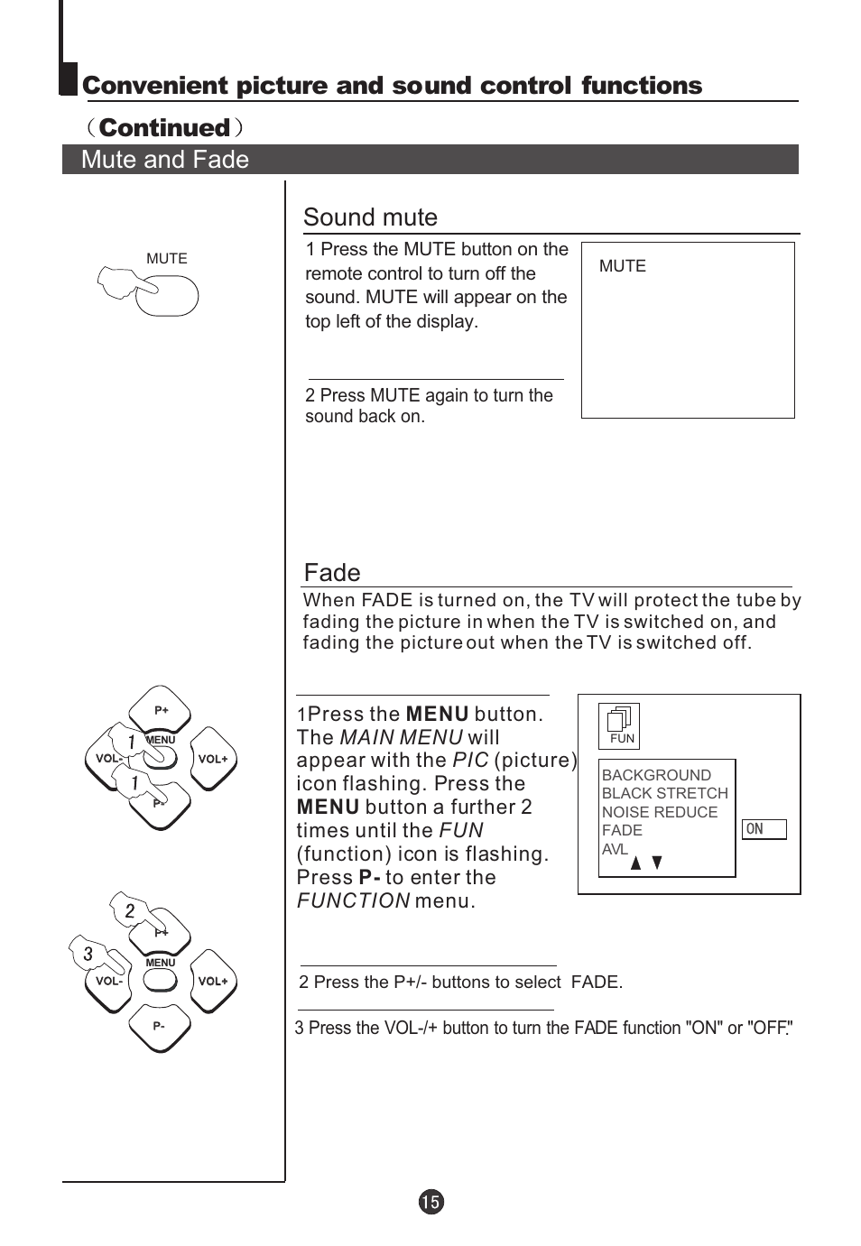 Sound mute, Mute and fade fade | Teac DVTV5190F User Manual | Page 18 / 39