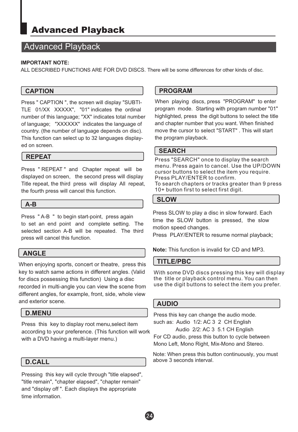 Advanced playback | Teac DVTV5190F User Manual | Page 27 / 39