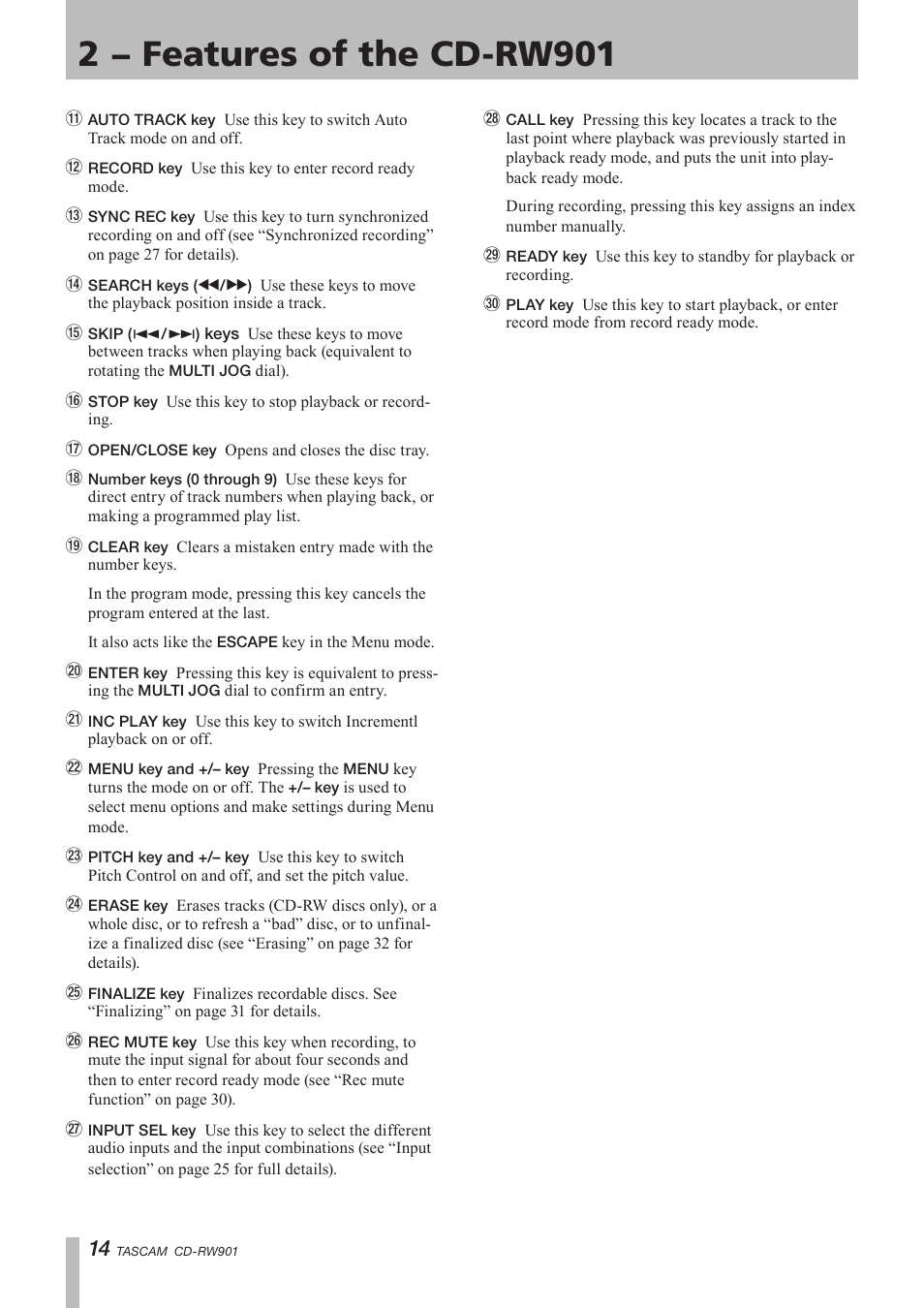 2 − features of the cd-rw901 | Teac CD-RW901 User Manual | Page 14 / 40