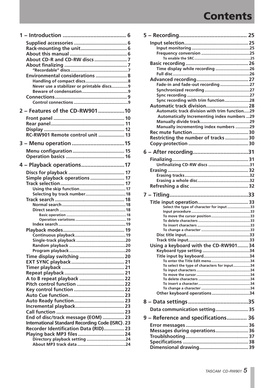 Teac CD-RW901 User Manual | Page 5 / 40