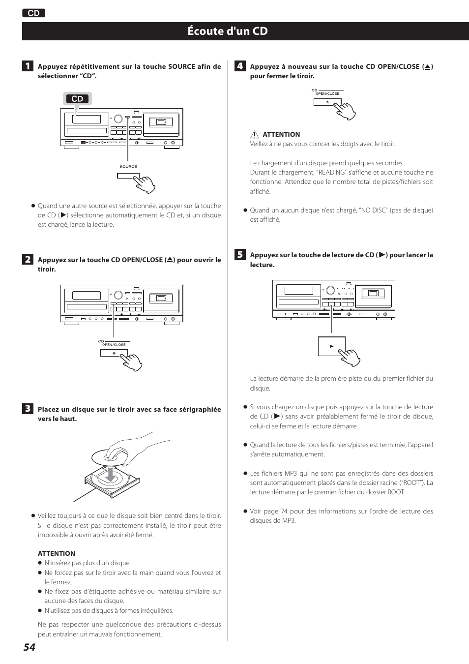 Écoute d'un cd | Teac AD-800 User Manual | Page 54 / 112