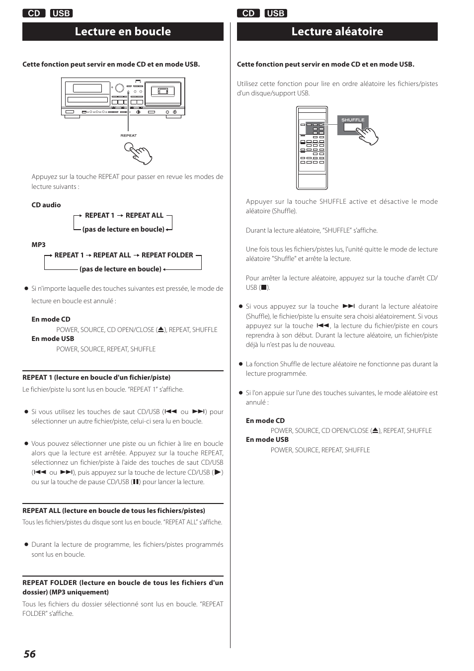 Lecture en boucle, Lecture aléatoire | Teac AD-800 User Manual | Page 56 / 112