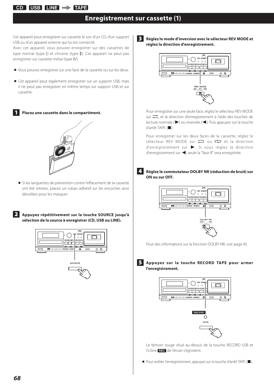 Enregistrement sur cassette, Enregistrement sur cassette (1) | Teac AD-800 User Manual | Page 68 / 112