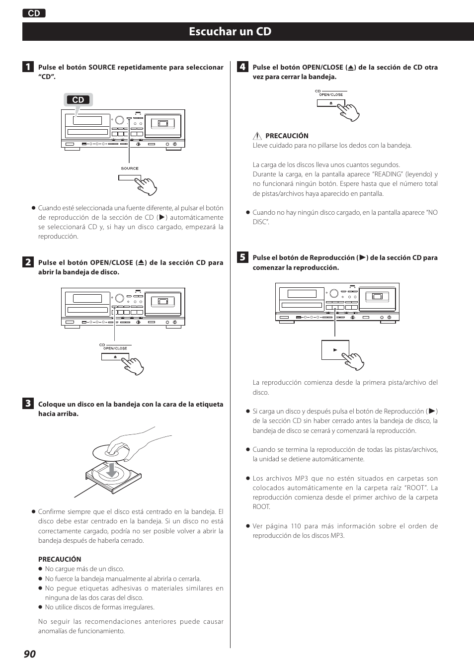 Escuchar un cd | Teac AD-800 User Manual | Page 90 / 112