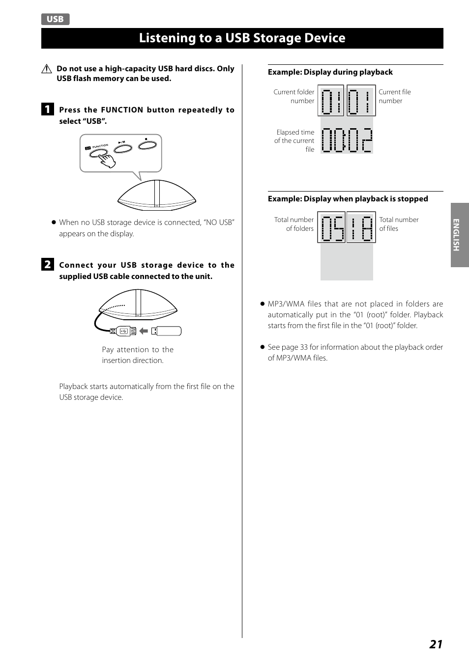 Listening to a usb storage device | Teac SR-100I User Manual | Page 21 / 96