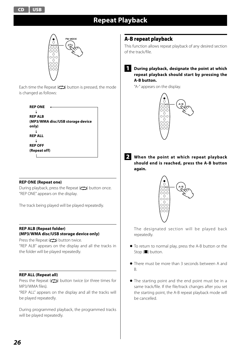 Repeat playback, A-b repeat playback | Teac SR-100I User Manual | Page 26 / 96