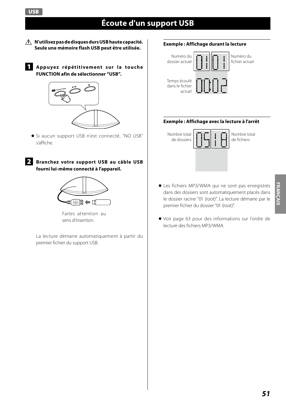 Écoute d'un support usb | Teac SR-100I User Manual | Page 51 / 96