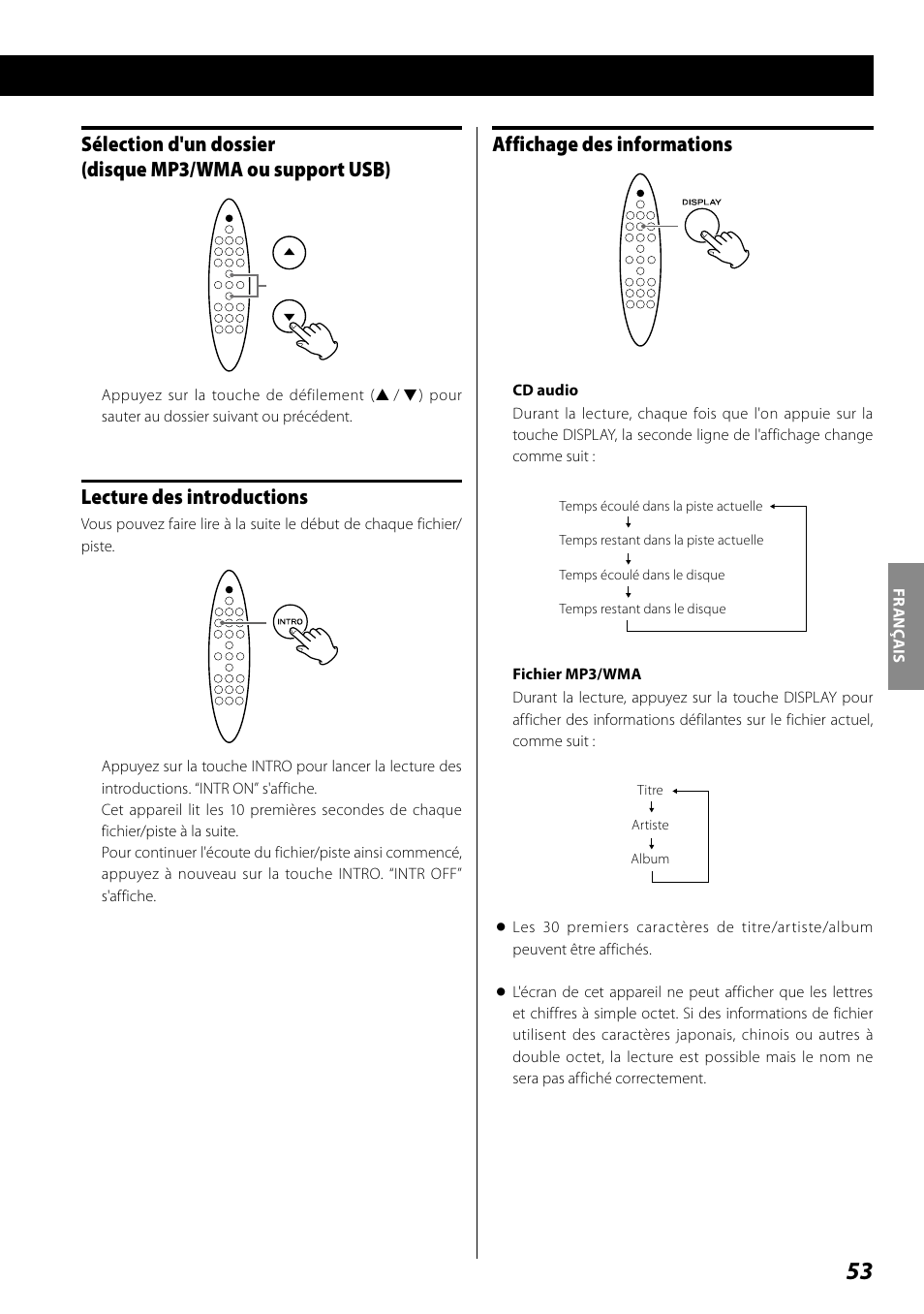 Lecture des introductions, Affichage des informations | Teac SR-100I User Manual | Page 53 / 96